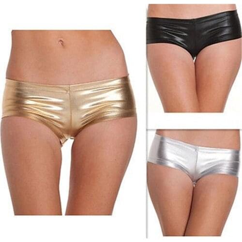 Solid Black Patent Leather Lace Up Hot Mini Shorts Women Nightclub Rave Party Pole Dance Performance Sexy Shorts Female Bottom