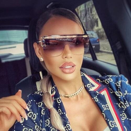 2021 New Fashion Oversized One Piece Sunglasses Women Brand Rimless Square Sun Glasses Female Color Shades Oculos Feminino UV400