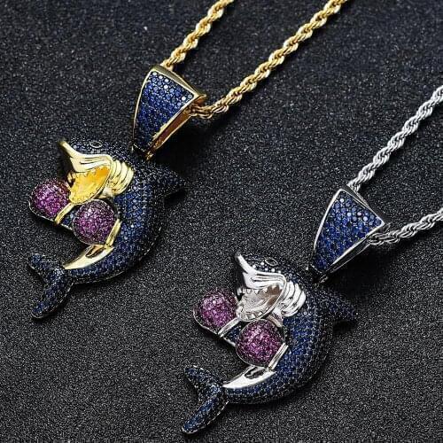 Freewear Iced Out Boxing Shark Pendant Necklace With 4mm Tennis Chain AAA Cubic Zircon Mens Women Hip hop Rock Jewelry