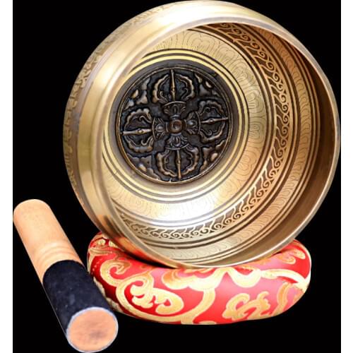 Silent Mind Tibetan Singing Bowl Set Antique Design With Dual Surface Mallet and Silk Cushion Promotes Peace, Chakra Healin