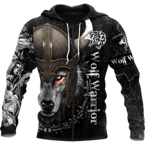 New Fashion Zipper Hoodie Wolf Warrior 3D All Over Printed Sweatshirt Unisex Casual Harajuku Hoodie DLL40