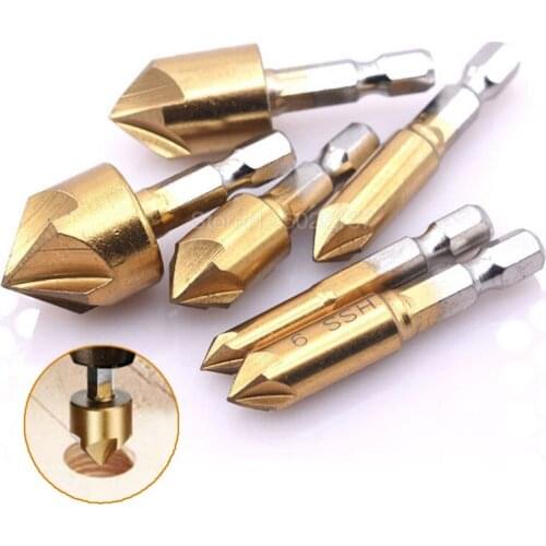 5 Flute Chamfer Countersink 1/4" Hex Shank Hss Wood Chamfering Cutter Drill Bit New 90 Degree Set Tools Industrial Quick Change