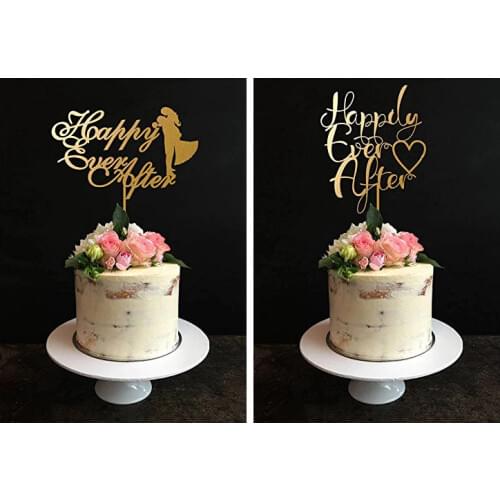 Mirror Gold Happily Ever After Wedding Cake Topper Bride and Groom Topper Wedding Decoration Cake Decorating Acrylic