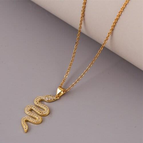 Fashion Female Zirconia Copper Metal Snake Pendants Necklaces For Women Gold Color Stainless Steel Chain Necklace Jewelry Gifts