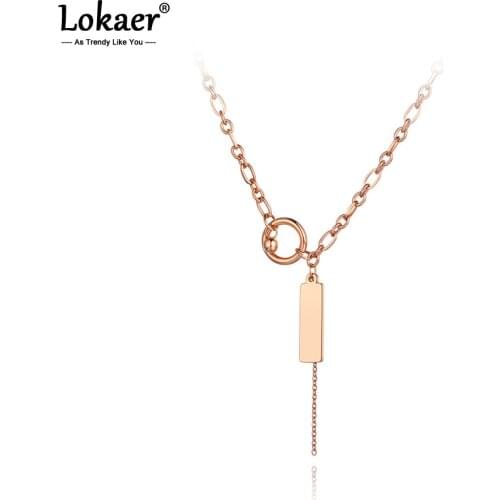 Lokaer Original Design Titanium Stainless Steel Geometry Tag Pendant Necklace For Women Girl Trendy Chain & Link Necklace N20234