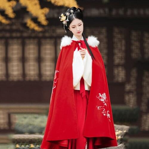 Women Hanfu Phoenix Embroidery Cloak Autumn and Winter Hooded Overcoat Festival Rave Outfit Singer Performance Clothing DC4071
