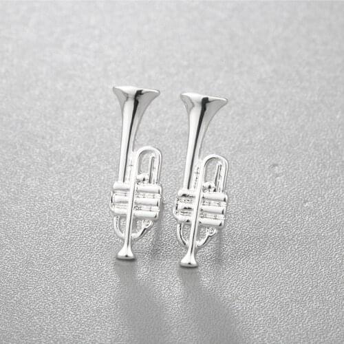 Womens Tiny Trumpet Earrings Stud Gold Instrument Europe Themed Music Jewelry Femme Homme Bijoux Cute Earring