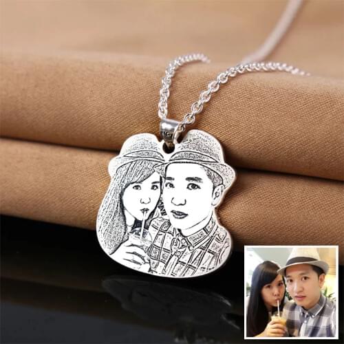 Custom Photo Silver Necklace Couple Pendants Custom Made 925 Sterling Silver Necklaces for Women Men Jewelry Memorial Gift