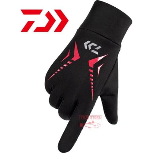 Daiwa Winter Fishing Gloves for Men Plus Velvet Full Finger Anti-Slip Windproof Gloves Outdoor Sports Cycling Fishing Gloves