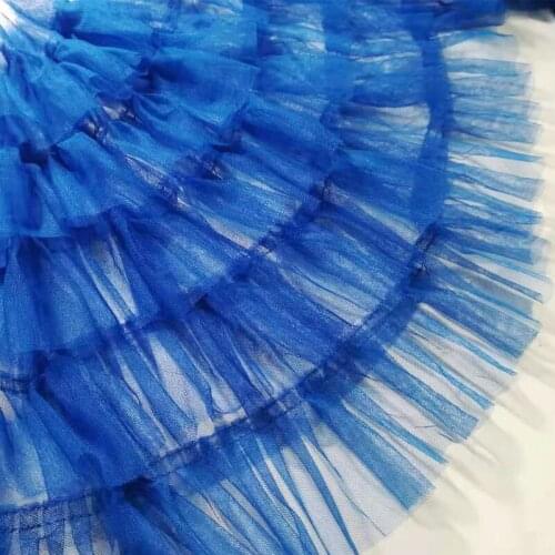 1Yards New Wedding Lace Fabric Royal Blue Lace Bridal Dress Mesh Fabric Wide 45cm Lace Ribbon Sewing Trim Doll Accessories PL14