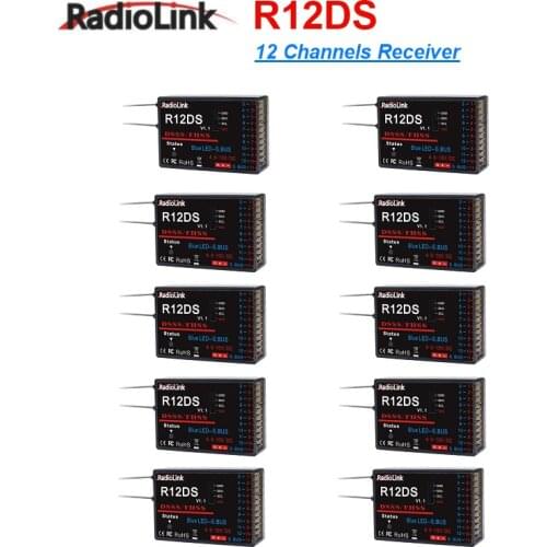10pcs RadioLink R12DS 2.4GHz 12CH DSSS & FHSS Receiver for RadioLink AT9 AT9S AT10 AT10II Transmitter Support For SBUS PWM