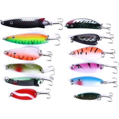 12pcs/Set Artificial Trout Spoon Fishing Lures Spinner Baits Bass Tackles Set Assorted Carp Fishing Sheet Lure Baits