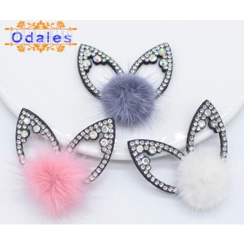 12Pcs/lots Rhinestone Rabbit Ear Appliques Hair Ball for Hairclip/hair Band Decoration Bow Bag Crystal Patches Accessory P01