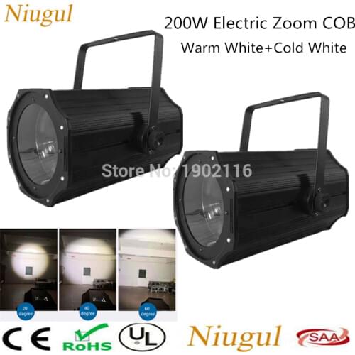 2pcs/lot Electric Zoom 200W COB LED Par Light /Warm+Cold White 2IN1 Linear Zoom COB Light /DMX512 Studio Stage LED Spot Lighting