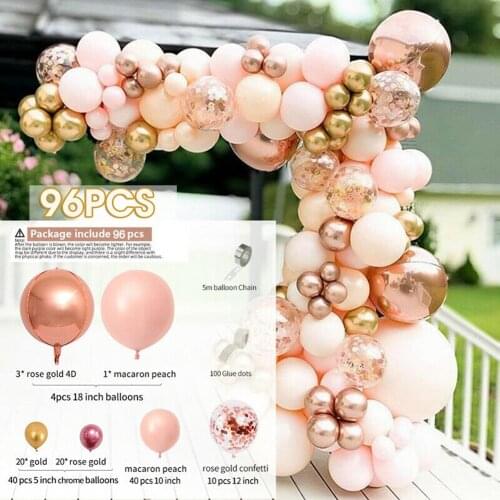 96pcs Morandi Peach Balloon Garland Arch Kit Chrome Rose Gold 4d Ballon For Baby Shower Wedding Birthday Party Festival Decor