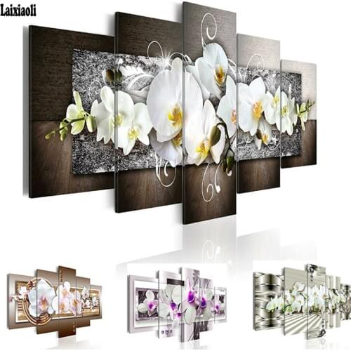 DIY Diamond Painting Cross Stitch Kits Diamond Embroidery orchid flower Full square round Diamond Mosaic Needlework 5pcs/set