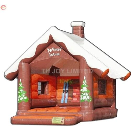 Free door shipping 4x4m beautiful inflatable bounce house with printing Christmas air bouncer jumper