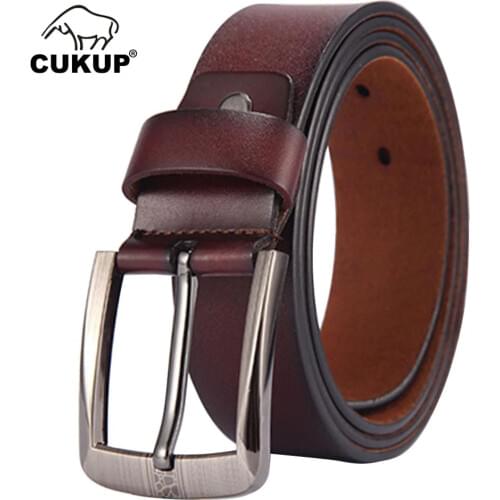 CUKUP 2018 New Mens Simple Design Pin Buckles Metal Belt Mens Good Quality Genuine Leather Accessories Jeans 3.8cm Wide NCK681