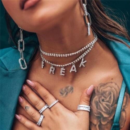 Baby dollar symbol womens letter necklace Rhinestone fashion retro Crystal Necklace Set charm 90s aesthetic gift