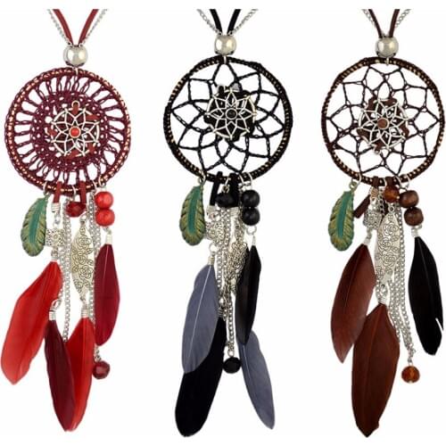 4 Colors Bohemian Handmade Weave Rope Leather Chain Necklaces &Pendants Carved Flower Feather Tassel Long Necklace Women Jewelry