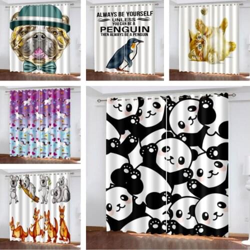 Home Lovely Animal Panda Design Childrens Bedroom Living Room Curtain Shade Customizable Curtain Set with Hook Accessories