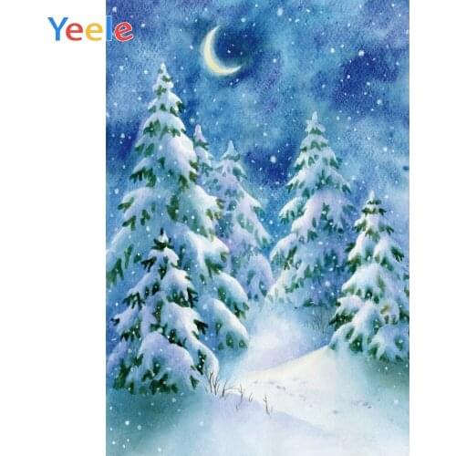 Yeele Winter Night Photocall Moon Pine Snow Painting Photography Backdrop Personalized Photographic Backgrounds For Photo Studio