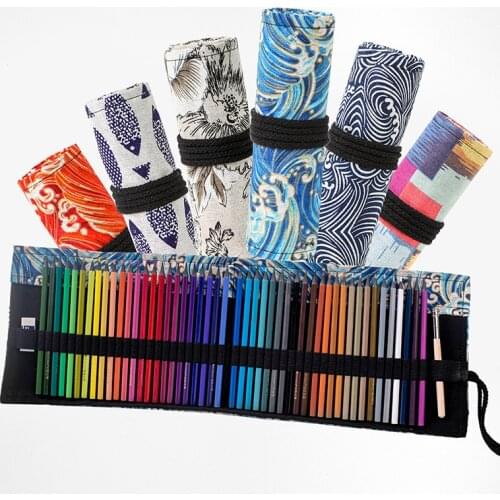 Pencil Case 24 Or 72 Holes Canvas Wrap Roll Up Pencil Bag Pen Case Holder Storage Pouch Bag School Box Pencils Pouch Stationery