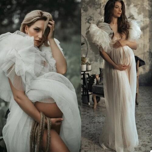 Custom Made Elegant Maternity Dresses Tulle Tiered Ruffles Gown Wedding Sleepwear Bathrobes Nightgowns Lingerie