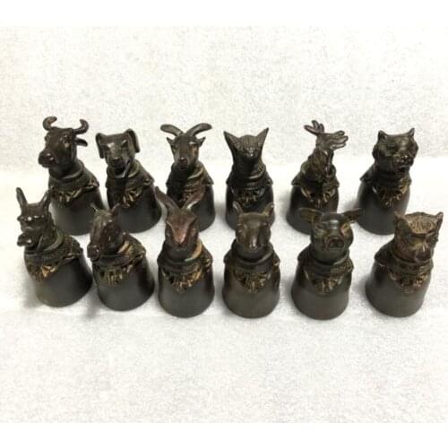 China bronze archaize twelve zodiac cup crafts statue A set