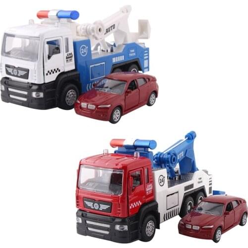 Alloy Tow Truck Set (1 Truck Plus 1 Smaller Car) Die-Cast Car Head Car Lights & Sound Function Toy