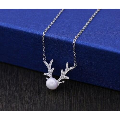 2021 Hot Sale Fine Jewelry Crystal from Austrian 925 Necklace Oyster Horn Christmas Gift Lovely Temperament antlers necklace