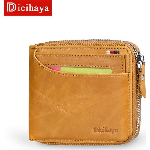 DICIHAYA Genuine Leather Men Wallet Card Holder Coin Bag Man Luxury Short Wallet Purse Zipper Wallets Casual Standard Wallets