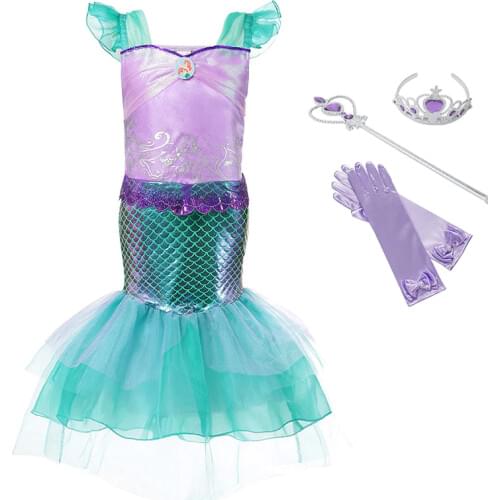 Girls Princess Arier Dress up Costume Kids Petal Sleeve Print Gown Girl Party Carnival Birthday Gift The Little Mermaid Dresses