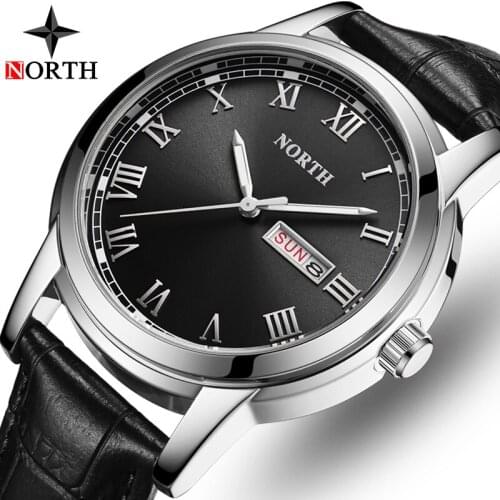 NORTH Luxury Brand Men Watches Fashion Business Watch Casual Leather Stap Watches Waterproof Military Sport Quartz Watches Male