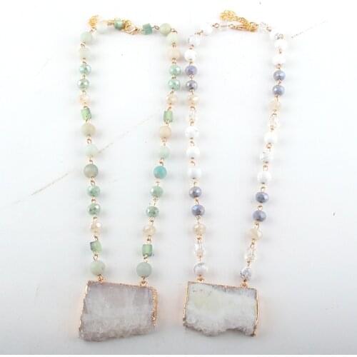 New Styles Fashion Jewelry Natural Stone /Glass Natural Druzy Drop Pendant Necklaces For Women Ethnic Necklace