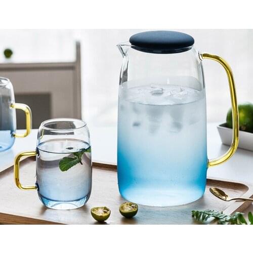 1.4L Transparent Borosilicate Glass Pitcher Heat-resistant Teapot Set Juice Iced Tea Hot Or Cold Water Jar Kettle Office Home