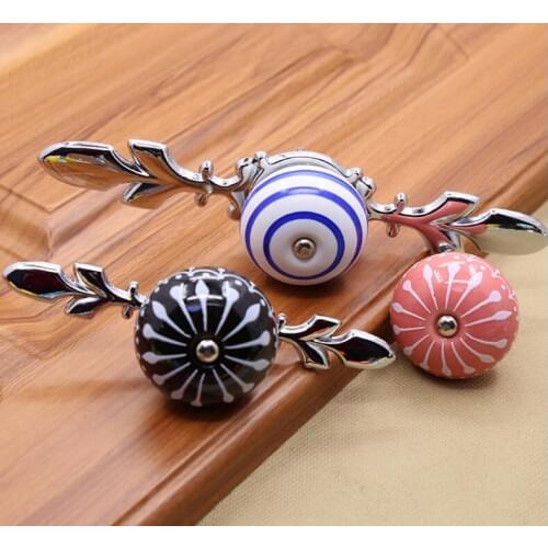 Hand-painted Art Ceramic Cabinet Knobs and Handles Silver Furniture Handles and Knobs Cupboard Handles