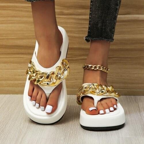 Summer Trend Sandals Women Thick Platform Sole Golden Chain Decoration Fashion Sexy Ladies Shoes Ytmtloy House Slippers