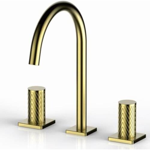 Basin Faucets Gold Polished Widespread Deck Mounted Bathroom Sink Faucets 3 Hole Double Handle Hot And Cold Water Tap
