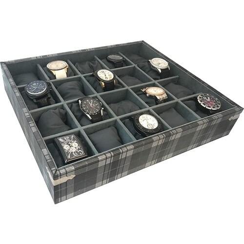 Standmarket 20 Eye Plated Gray Plaid Pattern Watch And Jewelry Table