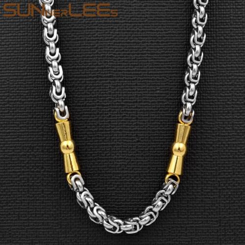 SUNNERLEES Jewelry Stainless Steel Necklace 5mm Geometric Byzantine Link Chain Silver Color Gold Plated Men Women SC127