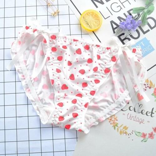 Strawberry Girl Panties Cute Lovely Sweety Japanese Style Lacing Sexy Underwear Milk Silk Soft Women Low Waist Breifs