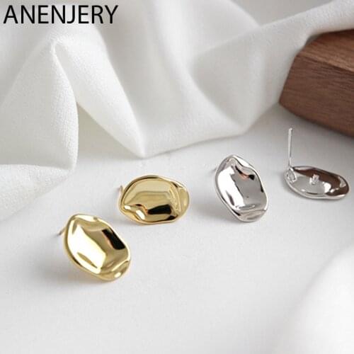 ANENJERY 925 Sterling Silver Irregular Round Concave Earrings For Women Simple Geometric Creative Earrings Wholesale