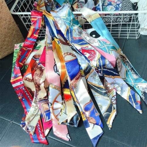 HanXi Purse Scarf for Bag Satin Silk Scarf For Women Print Handle Bag Ribbons Fashion Head Scarf Small Long Skinny Scarves