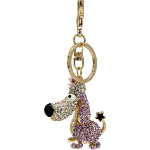 10pcs/lot Sparkling inlaid Purple Rhinestone Dog Keychain Ladies Bag Cute Pendant Car Key Alloy Pendant Childrens Gift