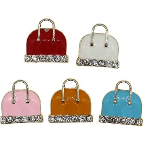 10PCS Colorful Enamel Charms Rhinestone Ornament Handbag Bracelets Pendant Drop Oil Fit DIY Earring Jewelry Accessories Findings