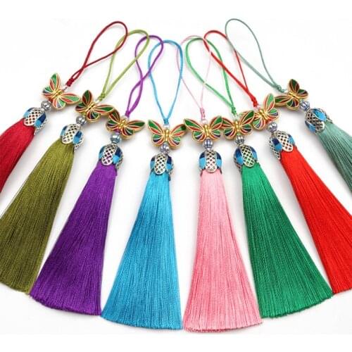2-10 Pcs Chinese Style Alloy Butterfly Ice Silk Tassel DIY Craft Jewelry Clothes Key Chain Accessories Home Decor Pendant Fringe