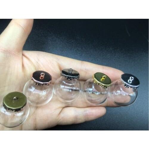 3sets 25*15mm transparent round glass globes 5 colors metal flower base tray jewelry necklace vial pendant DIY wishing bottles