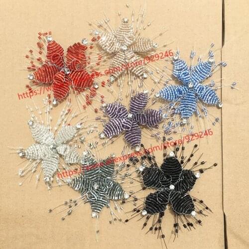 3pcs/lot champagne red black crystal beads star applique bridal hairdress decoration grey beaded fower for garment accessory