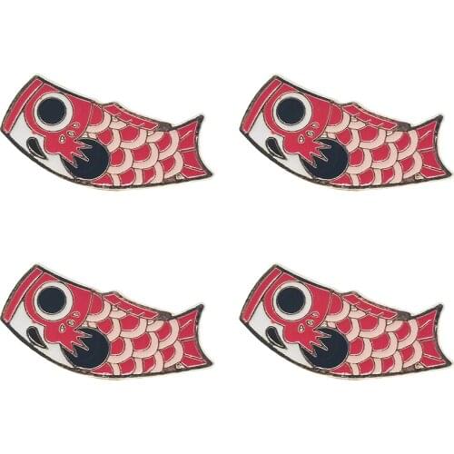 4pcs Red Koi Fish Flag Brooch Enamel Pin Bag Clothes Jewelry Decorative Lapel Pins Japanese-Style Badge For Friends Kids Gifts